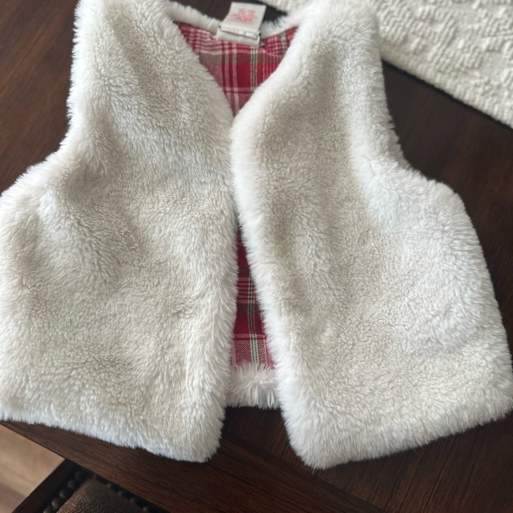 Max Studio White Faux Fur Kids Vest